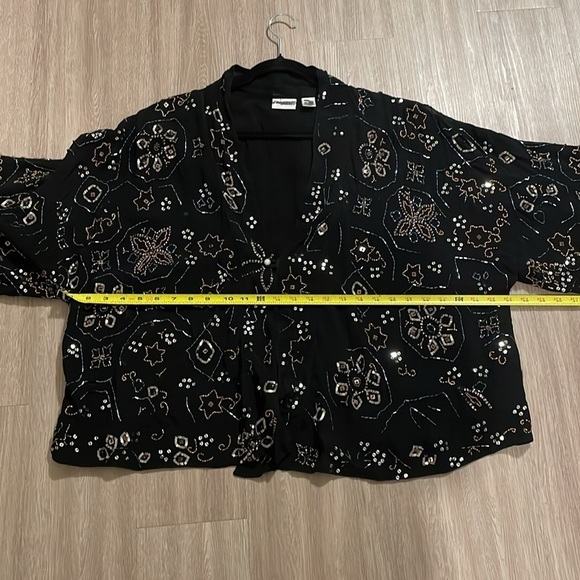 Chico’s Women’s Kimono Cardigan Large Black Beaded Coastal Grandma Contemporary - Picture 9 of 12